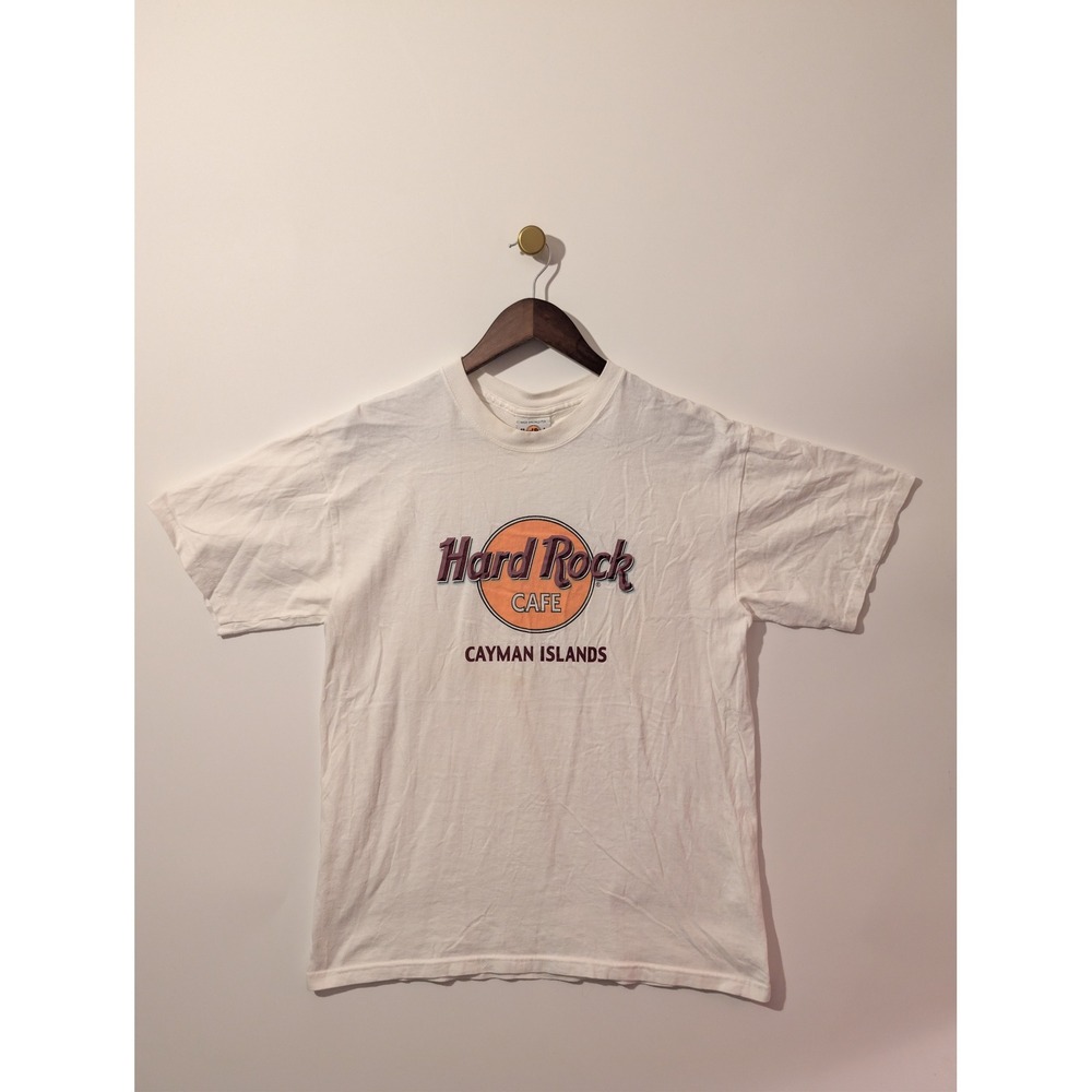 Hard Rock Cafe T-Shirt Mens Medium White Good Cayman Islands Logo Tee Souvenir